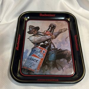 Western Budweiser Metal Tray Retro 90’s Vintage Beer Pub Mancave Rolling Tray